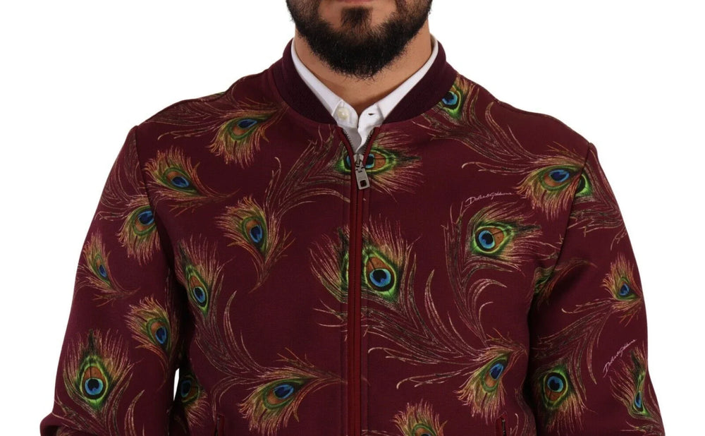 Dolce & Gabbana Red Peacock Polyester Stretch Full Zip Jacket - IT48 | M - Bomber Jackets