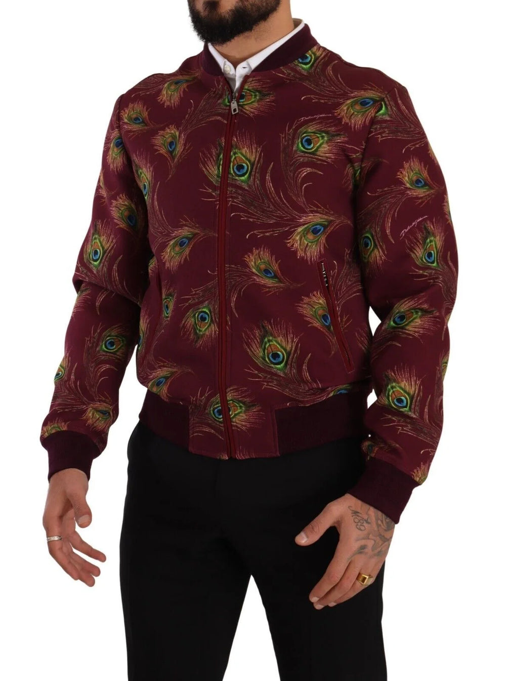 Dolce & Gabbana Red Peacock Polyester Stretch Full Zip Jacket - IT48 | M - Bomber Jackets