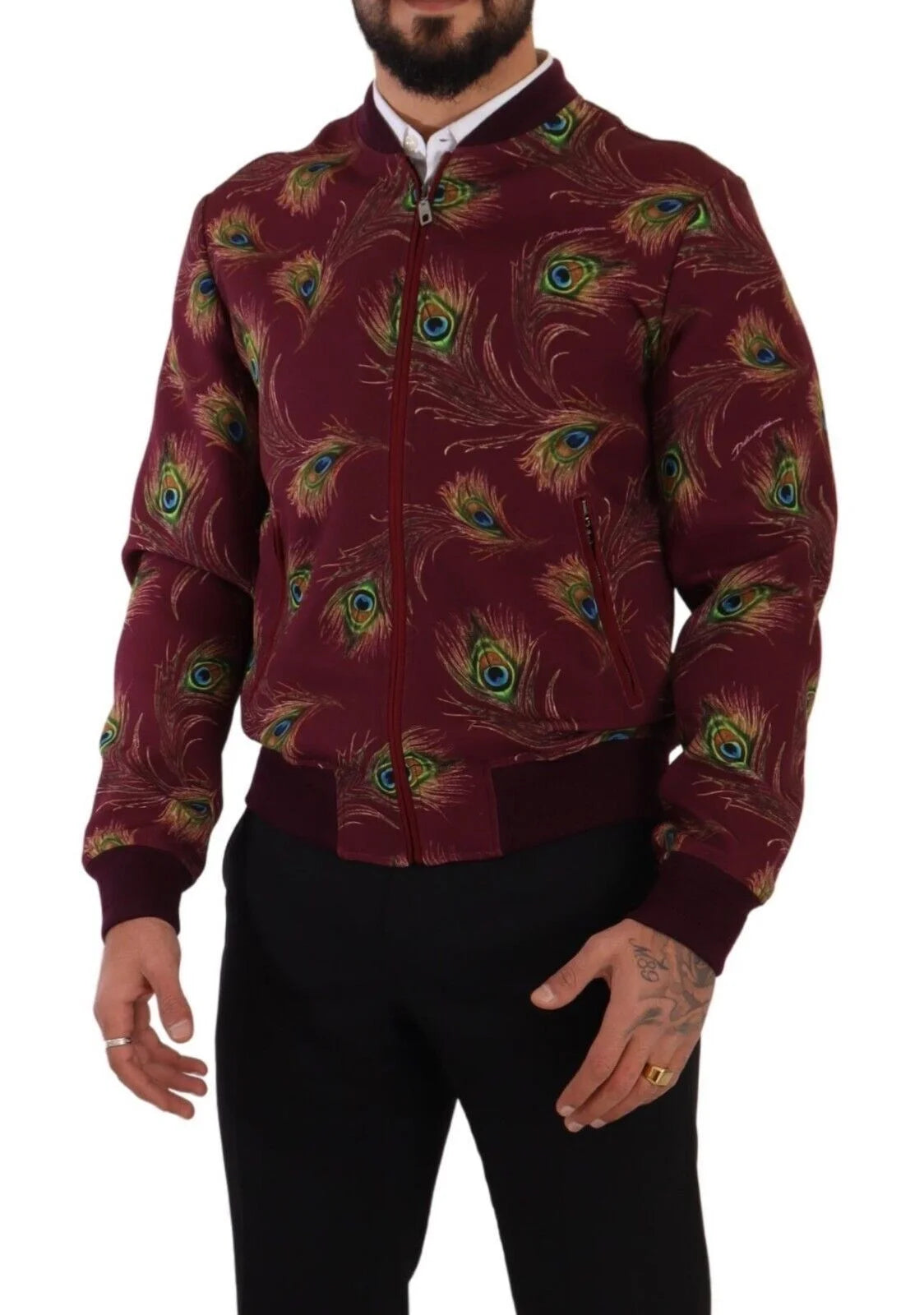 Dolce & Gabbana Red Peacock Polyester Stretch Full Zip Jacket - IT48 | M - Bomber Jackets