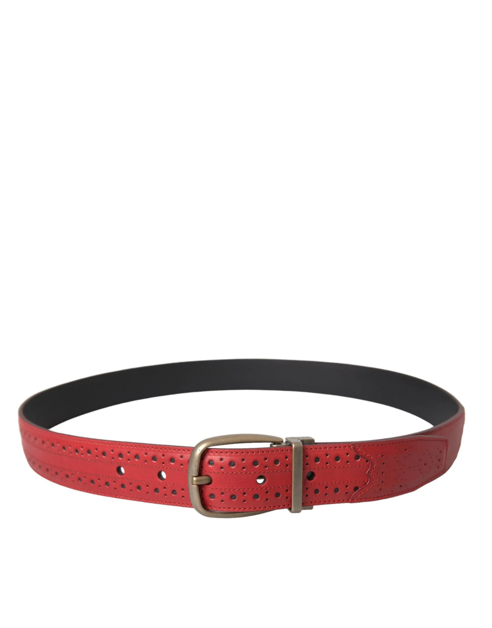 Dolce & Gabbana Red Perforated Leather Metal Buckle Belt Men - 85 cm / 34 Inches - Belts