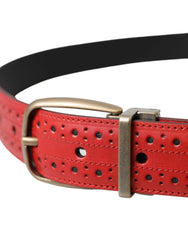 Dolce & Gabbana Red Perforated Leather Metal Buckle Belt Men - 85 cm / 34 Inches - Belts