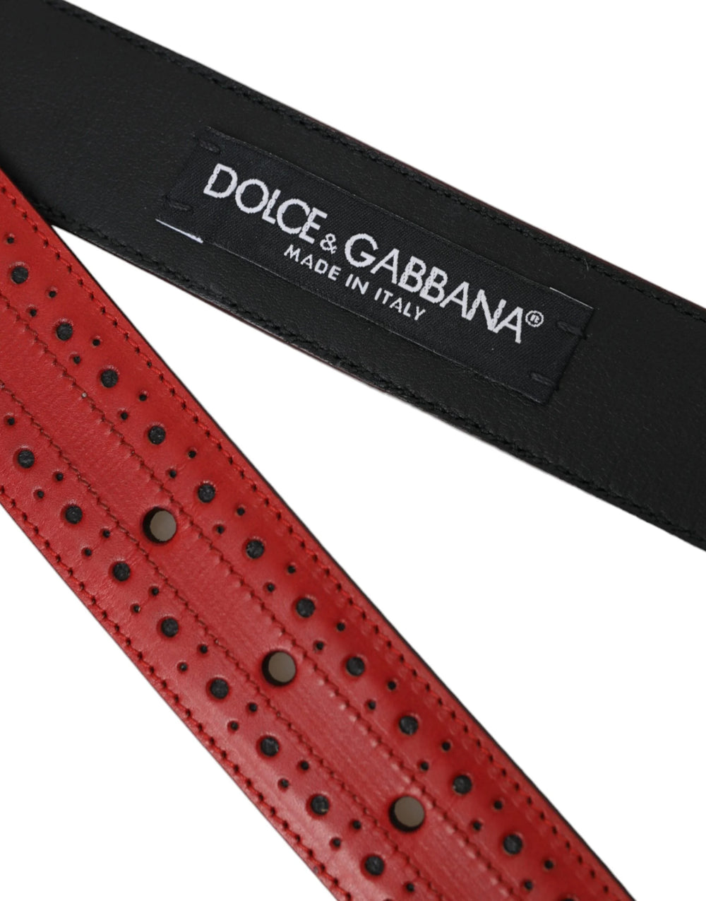 Dolce & Gabbana Red Perforated Leather Metal Buckle Belt Men - 85 cm / 34 Inches - Belts