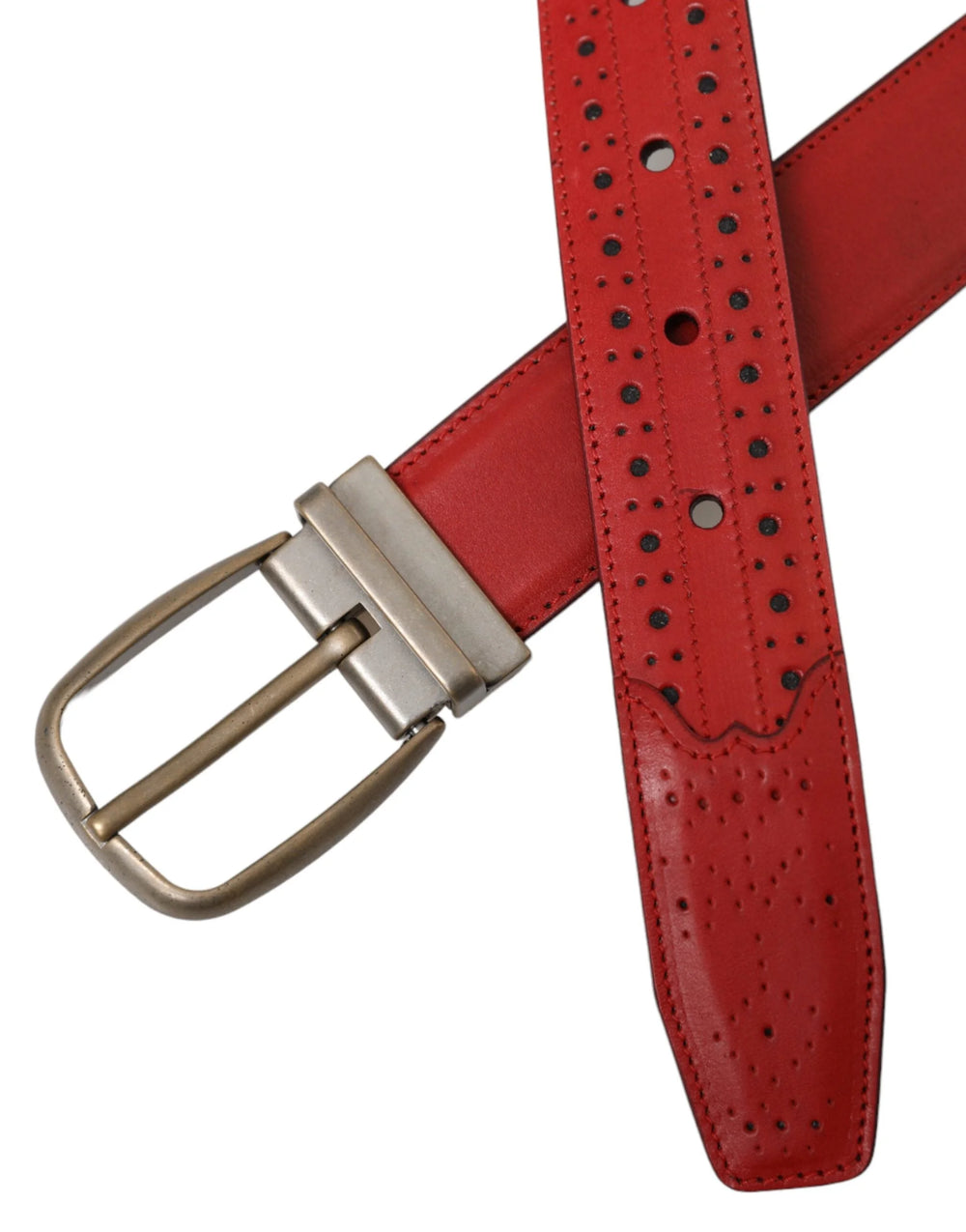 Dolce & Gabbana Red Perforated Leather Metal Buckle Belt Men - 85 cm / 34 Inches - Belts