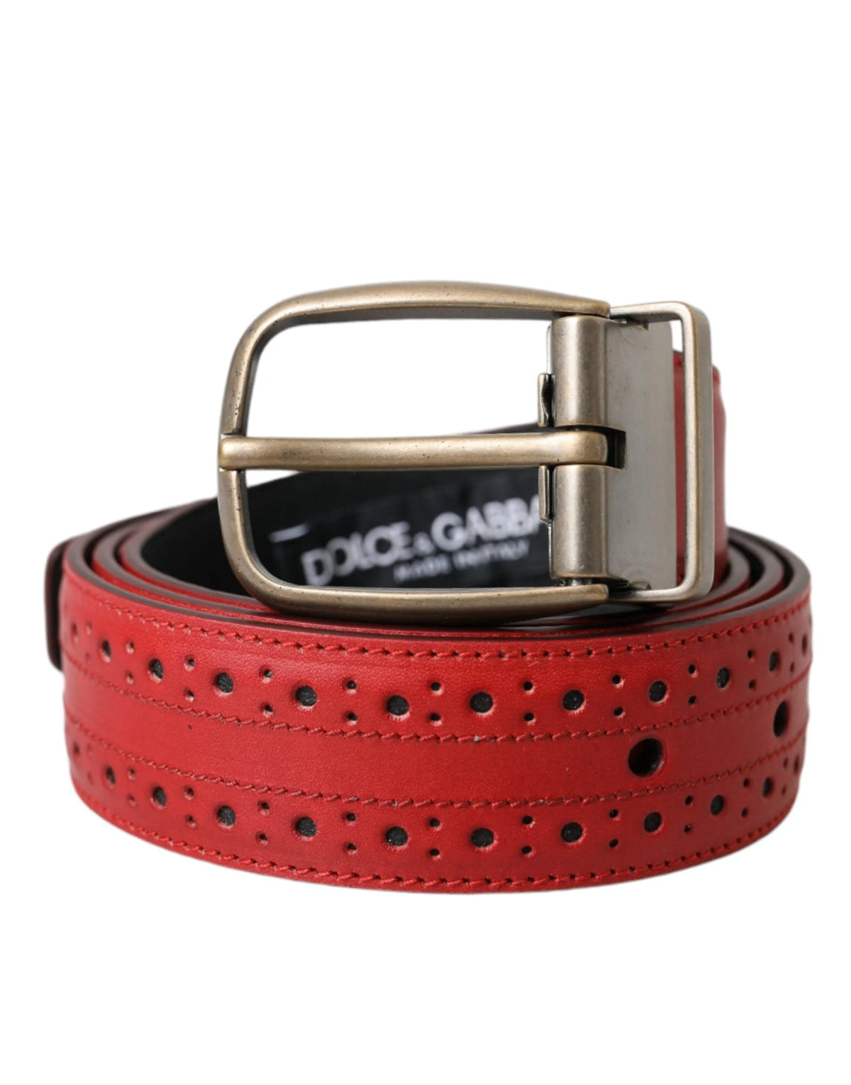 Dolce & Gabbana Red Perforated Leather Metal Buckle Belt Men - 85 cm / 34 Inches - Belts