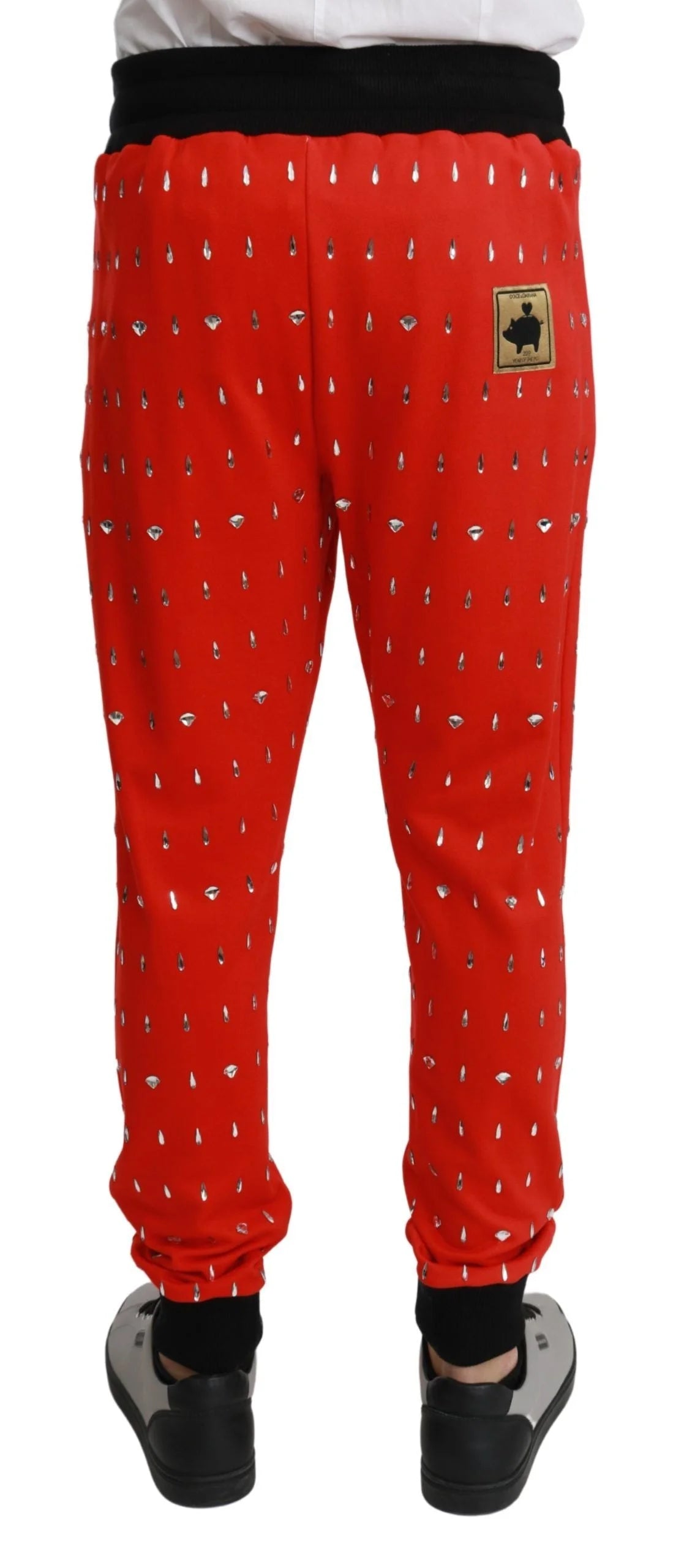 Dolce & Gabbana Red Piggy Bank Cotton Crystal Trousers Pants - Joggers