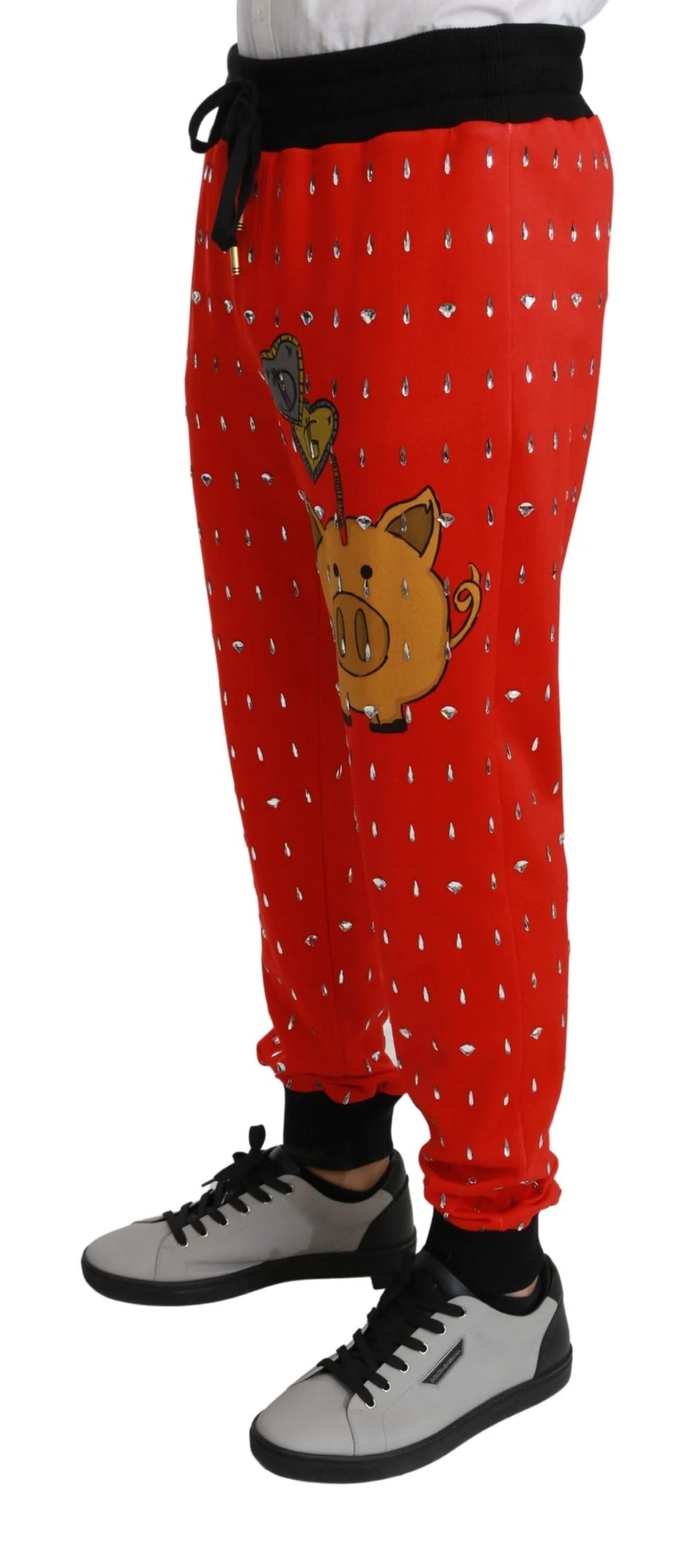 Dolce & Gabbana Red Piggy Bank Cotton Crystal Trousers Pants - Joggers