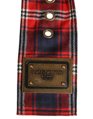 Dolce & Gabbana Red Plaid Fabric Logo Plate Brass Buckle Belt - 90 cm / 36 Inches - Belts