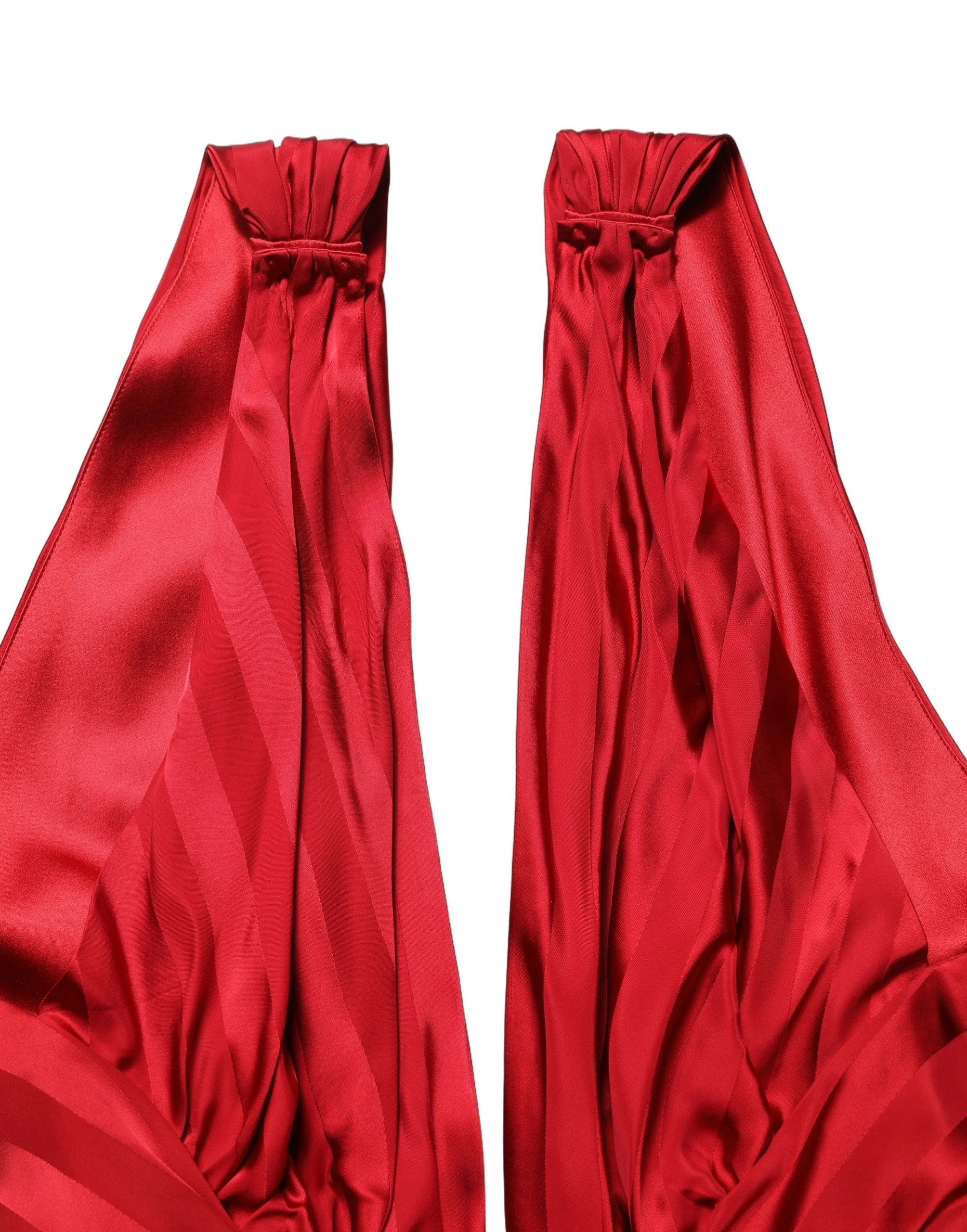 Dolce & Gabbana Red Plunging HalterNeck Draped Jumpsuit Dress - IT42|M