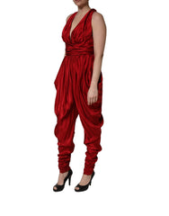 Dolce & Gabbana Red Plunging HalterNeck Draped Jumpsuit Dress - IT42|M