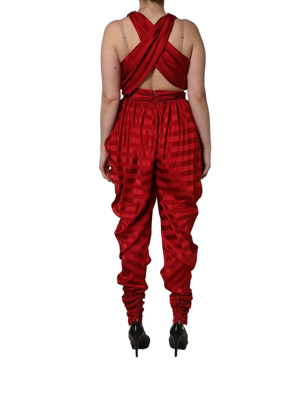 Dolce & Gabbana Red Plunging HalterNeck Draped Jumpsuit Dress - IT42|M