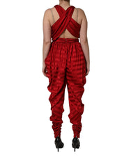 Dolce & Gabbana Red Plunging HalterNeck Draped Jumpsuit Dress - IT42|M