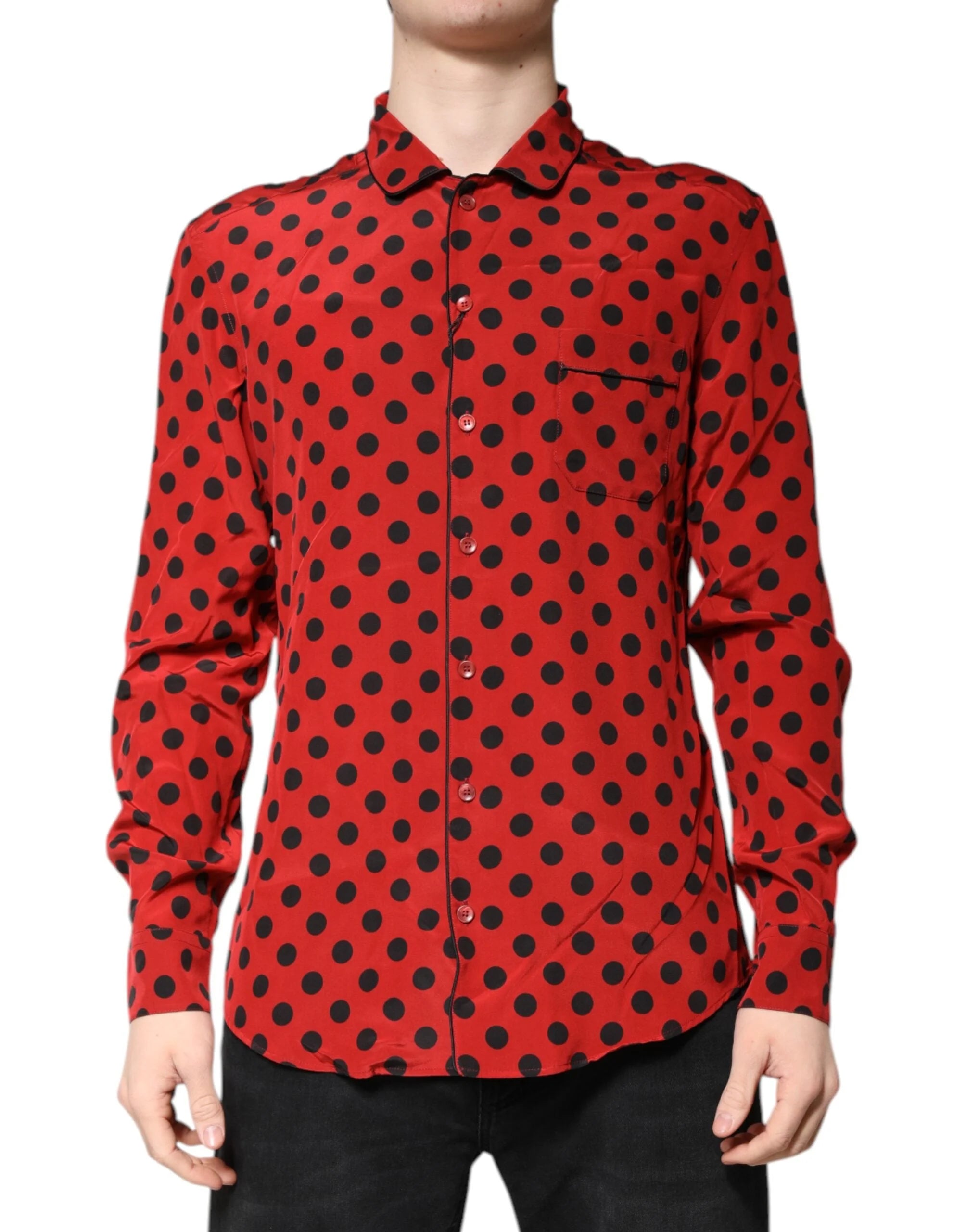 Dolce & Gabbana Red Polka Dot Silk Long Sleeve Shirt - IT39 | S - Shirts