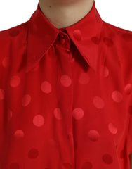 Dolce & Gabbana Red Polka Dot Sleeveless Collared Blouse Top - IT40|S - Blouses