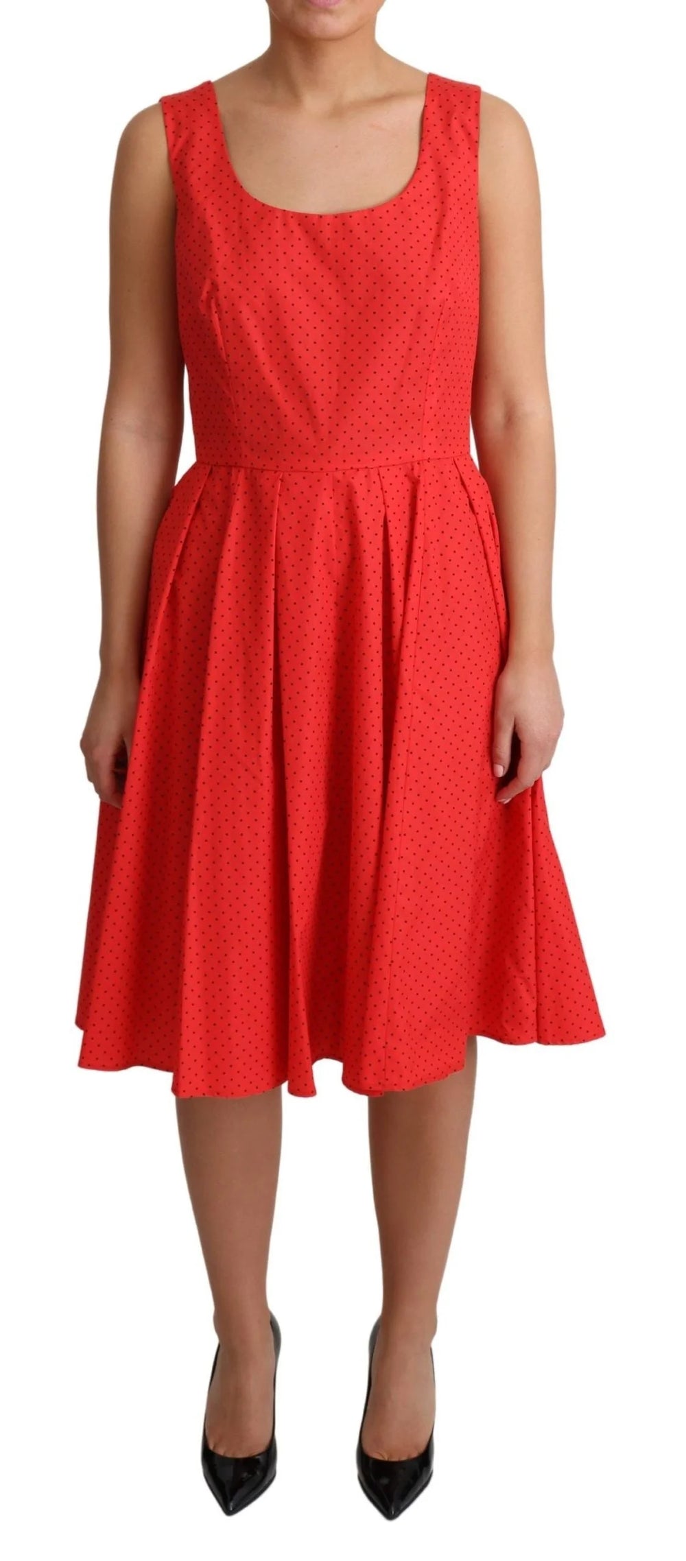 Dolce & Gabbana Red Polka Dotted Cotton A-Line Dress - IT42|M - Dresses
