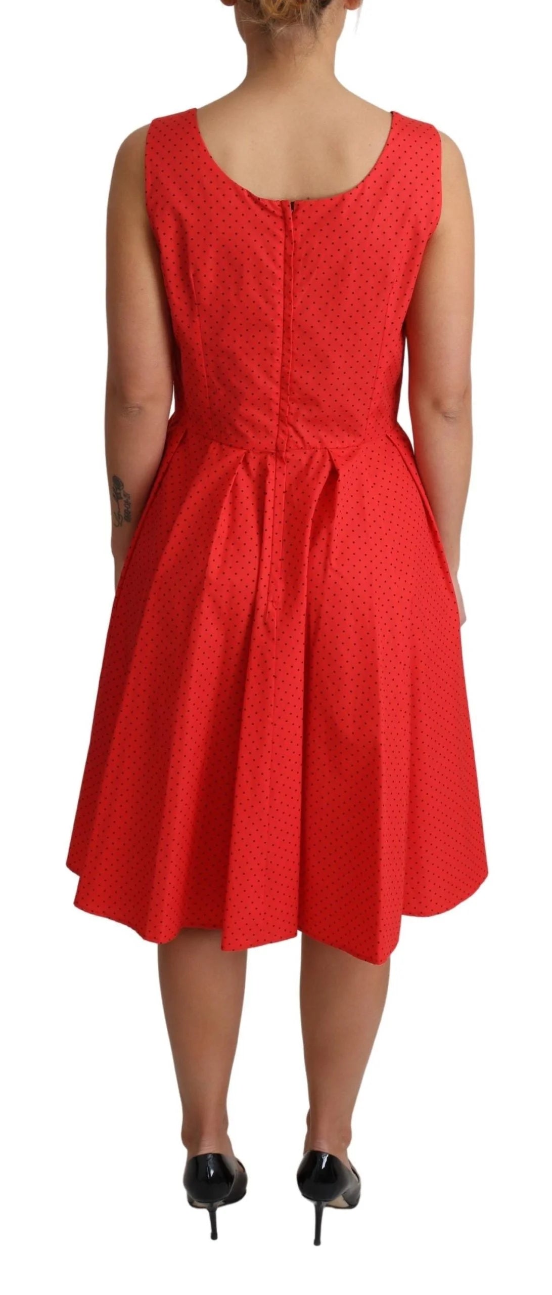 Dolce & Gabbana Red Polka Dotted Cotton A-Line Dress - IT42|M - Dresses