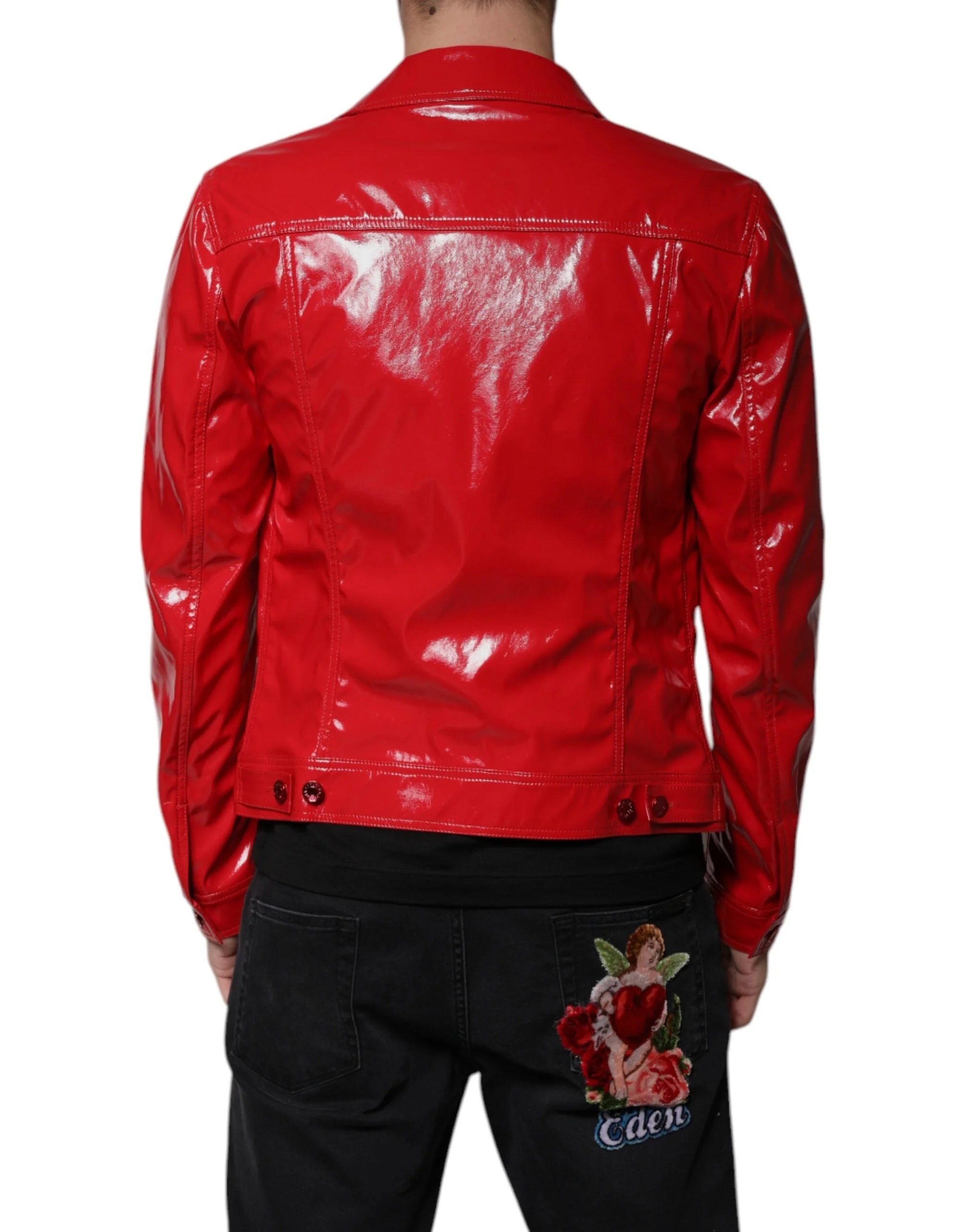 Dolce & Gabbana Red Polyester Button Down Collared Jacket - IT48 | M - Coats & Jackets