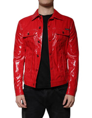 Dolce & Gabbana Red Polyester Button Down Collared Jacket - IT48 | M - Coats & Jackets