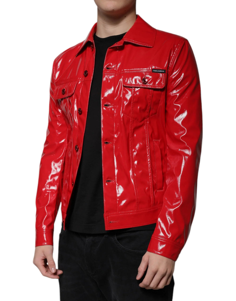 Dolce & Gabbana Red Polyester Button Down Collared Jacket - IT48 | M - Coats & Jackets