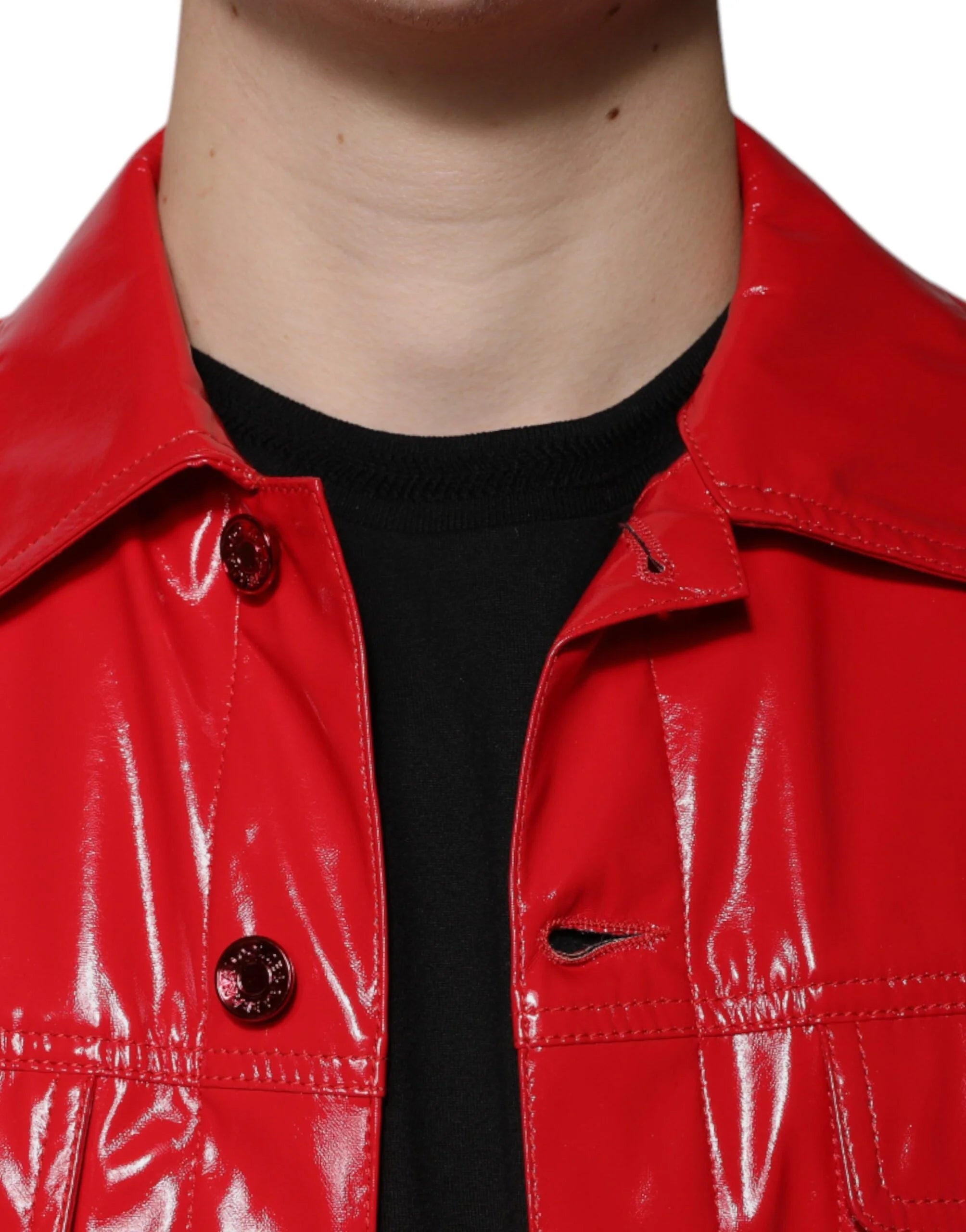 Dolce & Gabbana Red Polyester Button Down Collared Jacket - IT48 | M - Coats & Jackets