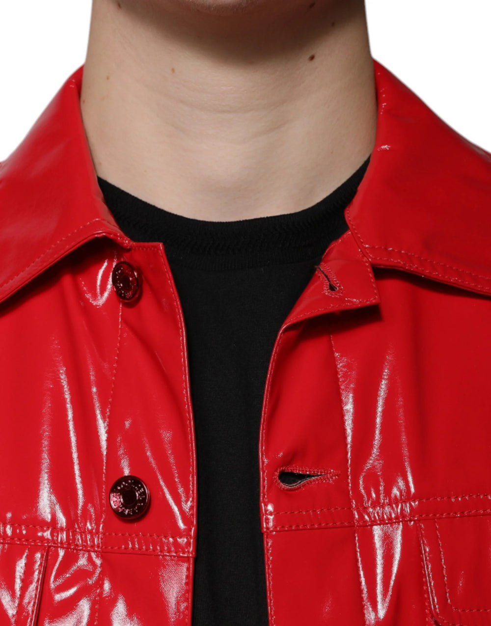 Dolce & Gabbana Red Polyester Button Down Collared Jacket - IT48 | M - Coats & Jackets