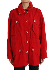 Dolce & Gabbana Red Polyester Hooded Button Rain Coat Jacket - IT40|S - Rain Coats