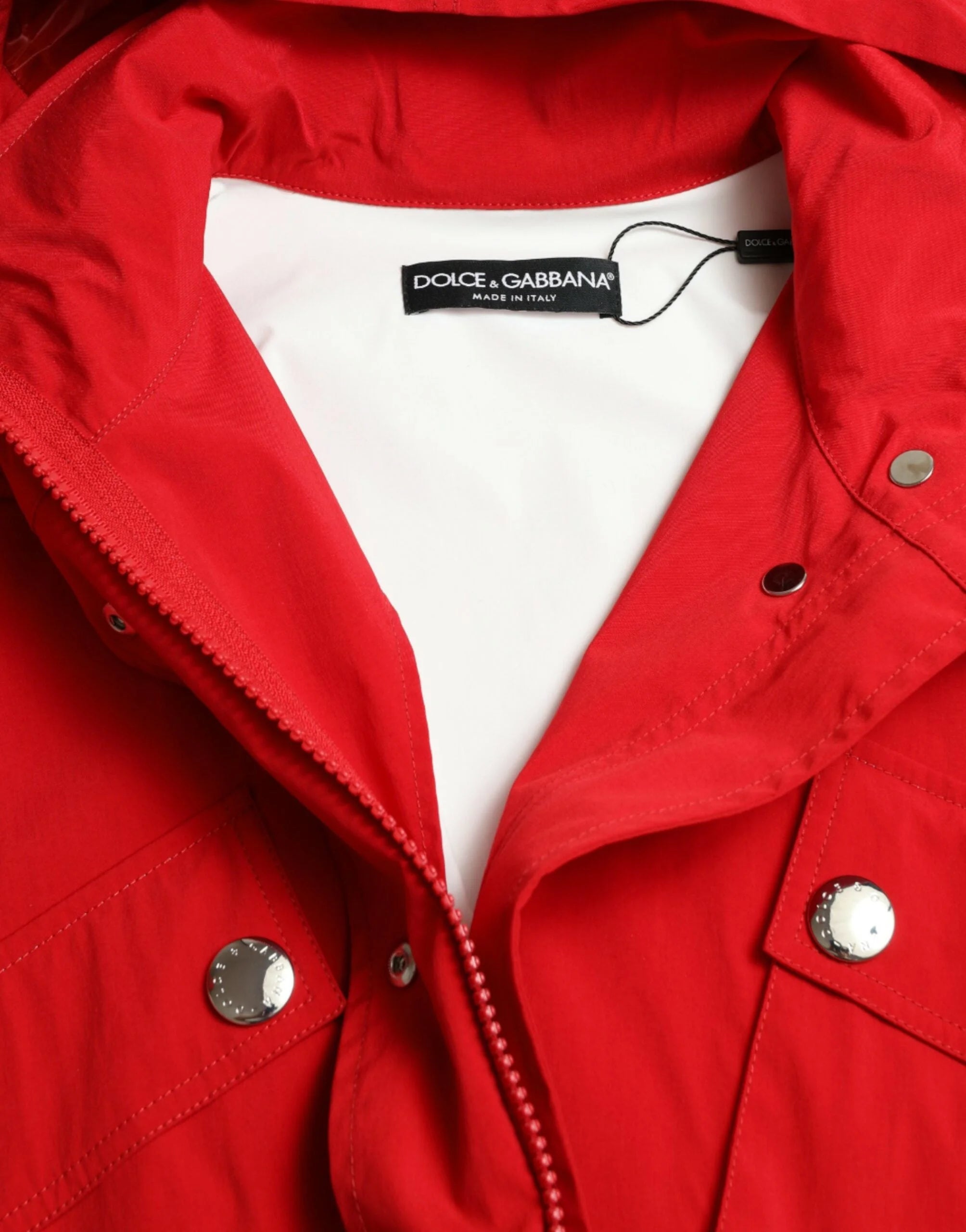 Dolce & Gabbana Red Polyester Hooded Button Rain Coat Jacket - IT40|S - Rain Coats