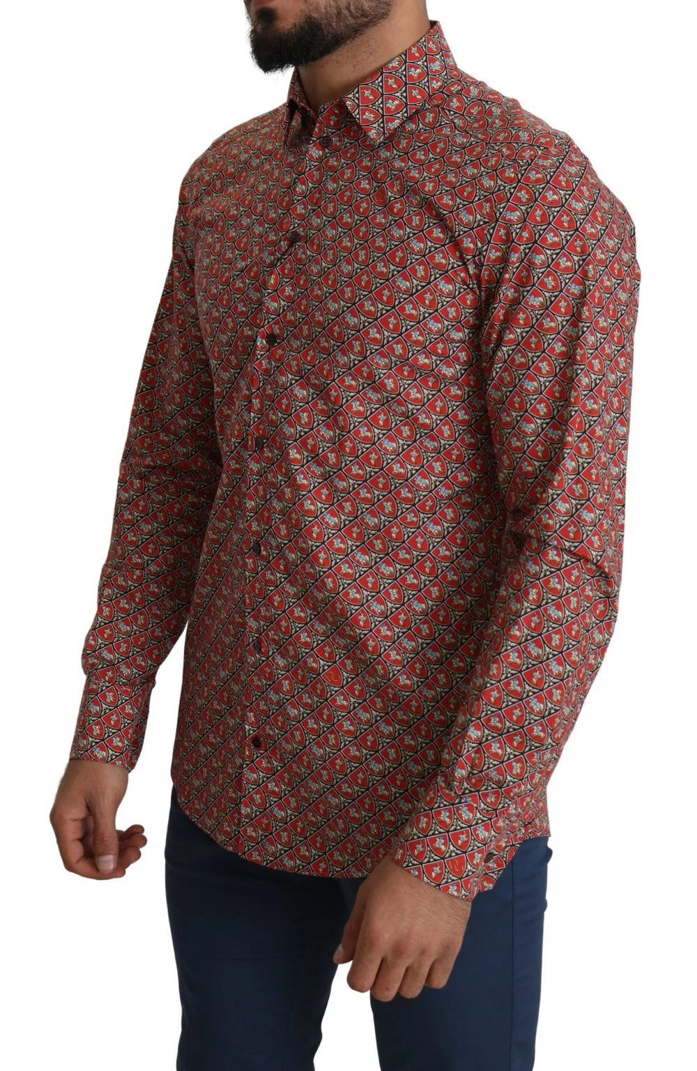 Dolce & Gabbana Red Printed Knight Formal Dress MARTINI Shirt - IT39 | S - Shirts
