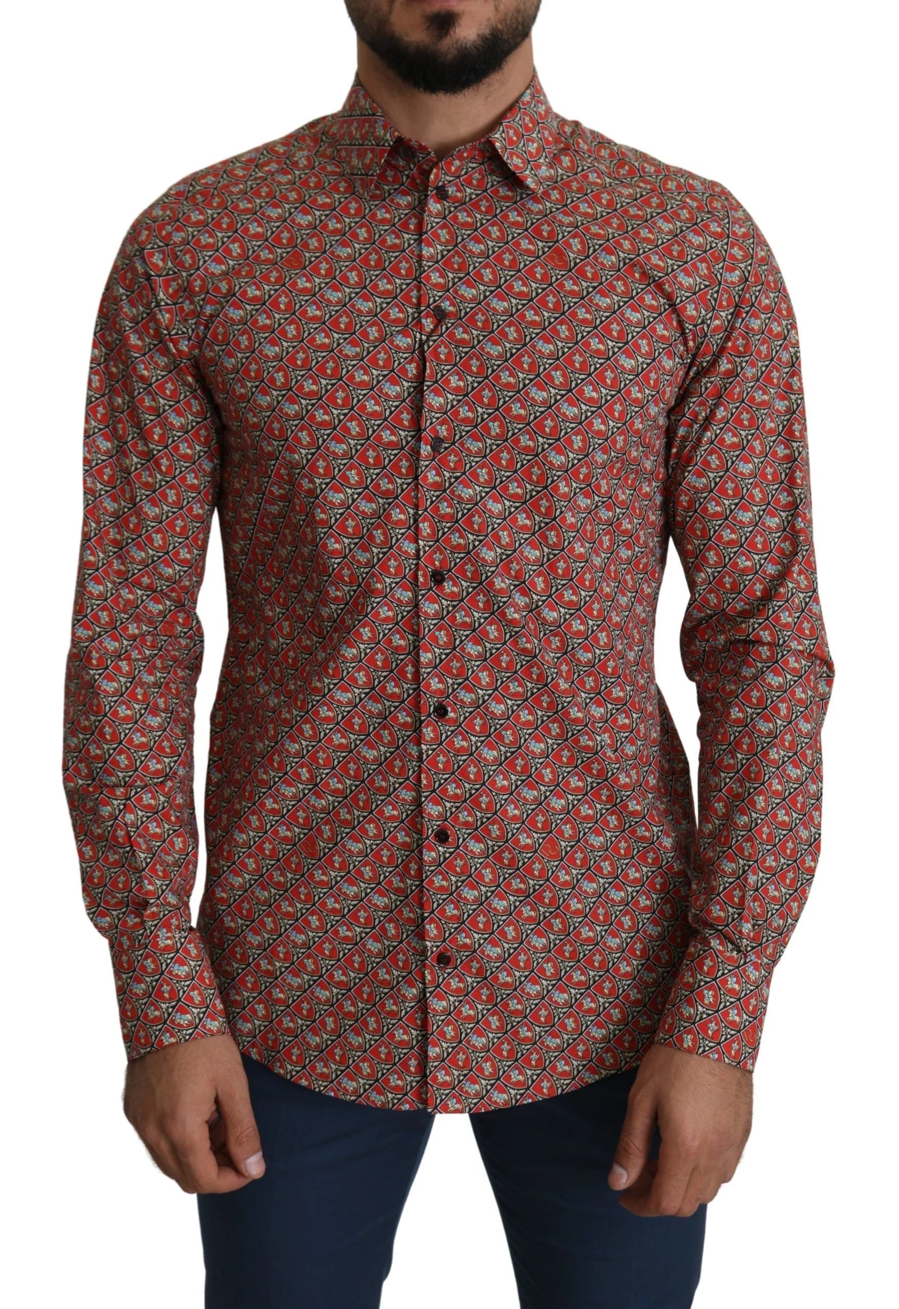 Dolce & Gabbana Red Printed Knight Formal Dress MARTINI Shirt - IT39 | S - Shirts