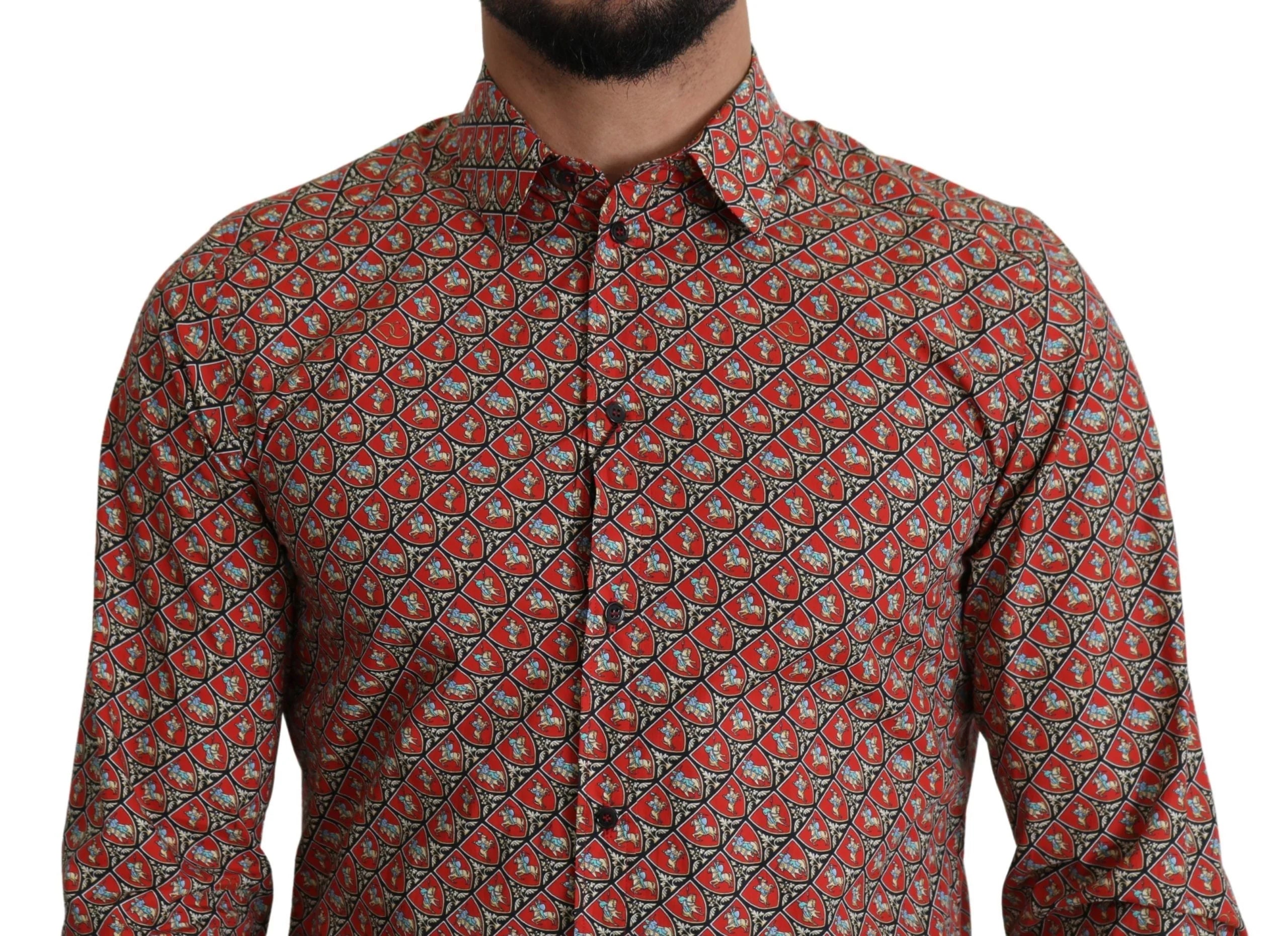 Dolce & Gabbana Red Printed Knight Formal Dress MARTINI Shirt - IT39 | S - Shirts