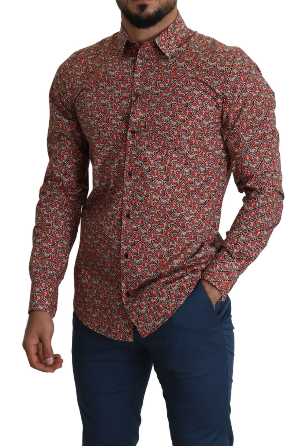 Dolce & Gabbana Red Printed Knight Formal Dress MARTINI Shirt - IT39 | S - Shirts
