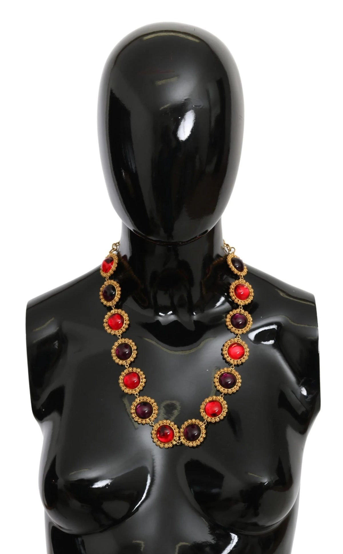 Dolce & Gabbana Red Purple Crystal Floral Chain Statement Gold Brass Necklace - Necklaces