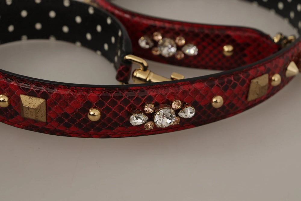 Dolce & Gabbana Red Python Leather Crystals Reversible Shoulder Strap - Handbag & Wallet Accessories