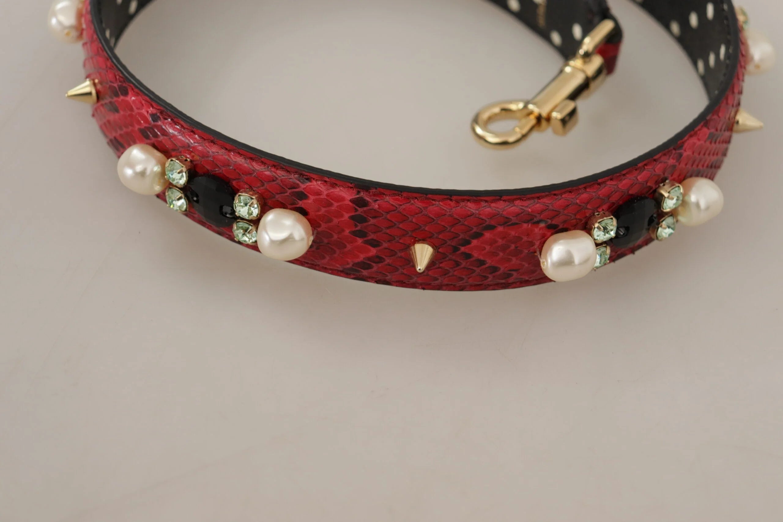 Dolce & Gabbana Red Python Leather Crystals Reversible Shoulder Strap - Handbag & Wallet Accessories