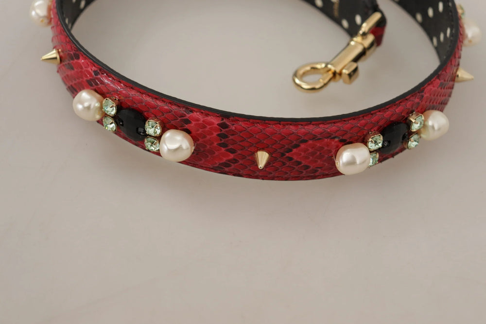 Dolce & Gabbana Red Python Leather Crystals Reversible Shoulder Strap - Handbag & Wallet Accessories