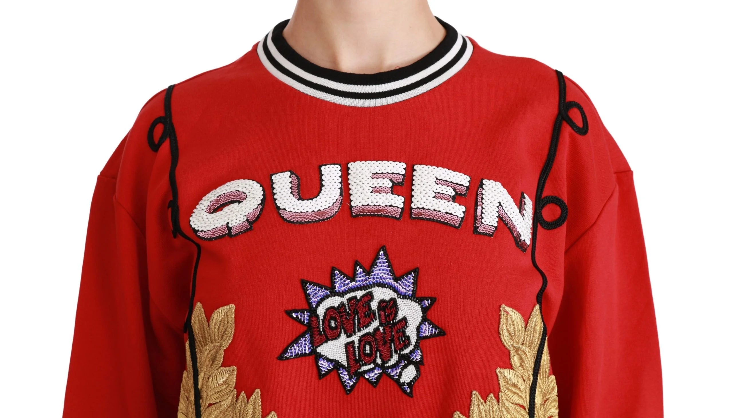 Dolce & Gabbana Red Queen Sequined Love Pullover Sweater - Sweaters