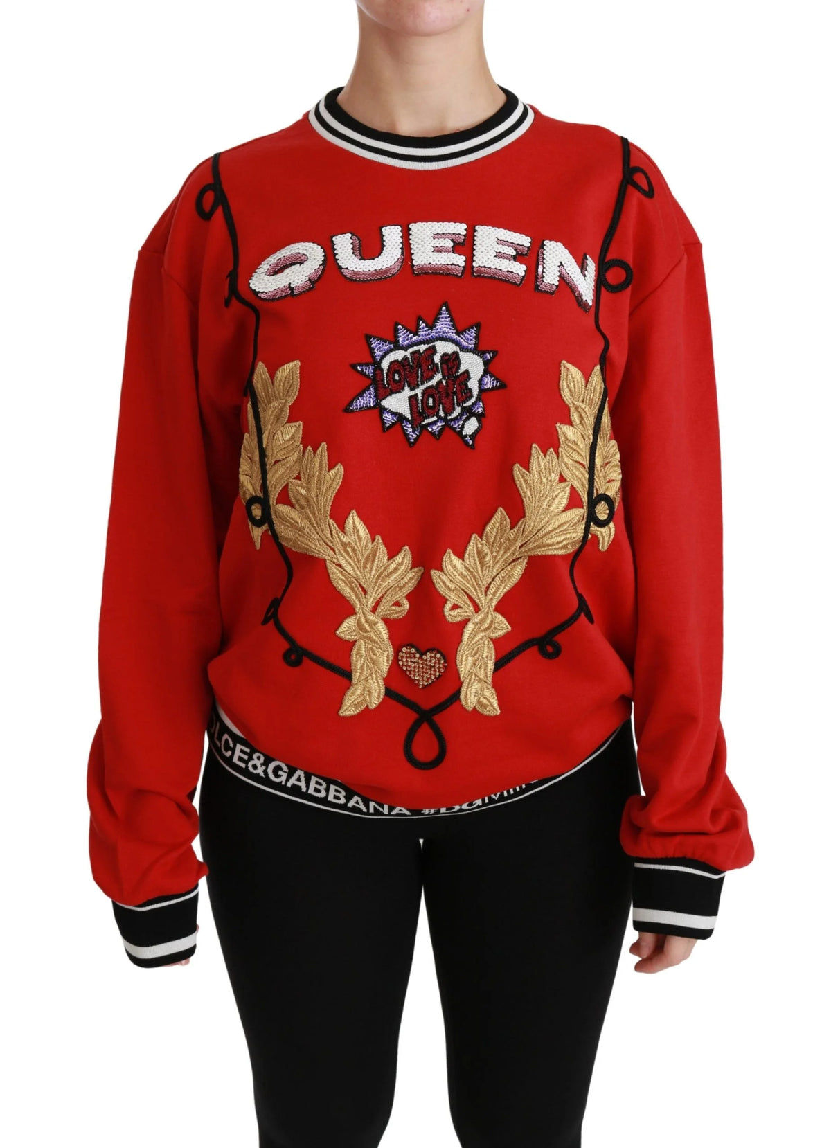 Dolce & Gabbana Red Queen Sequined Love Pullover Sweater - Sweaters