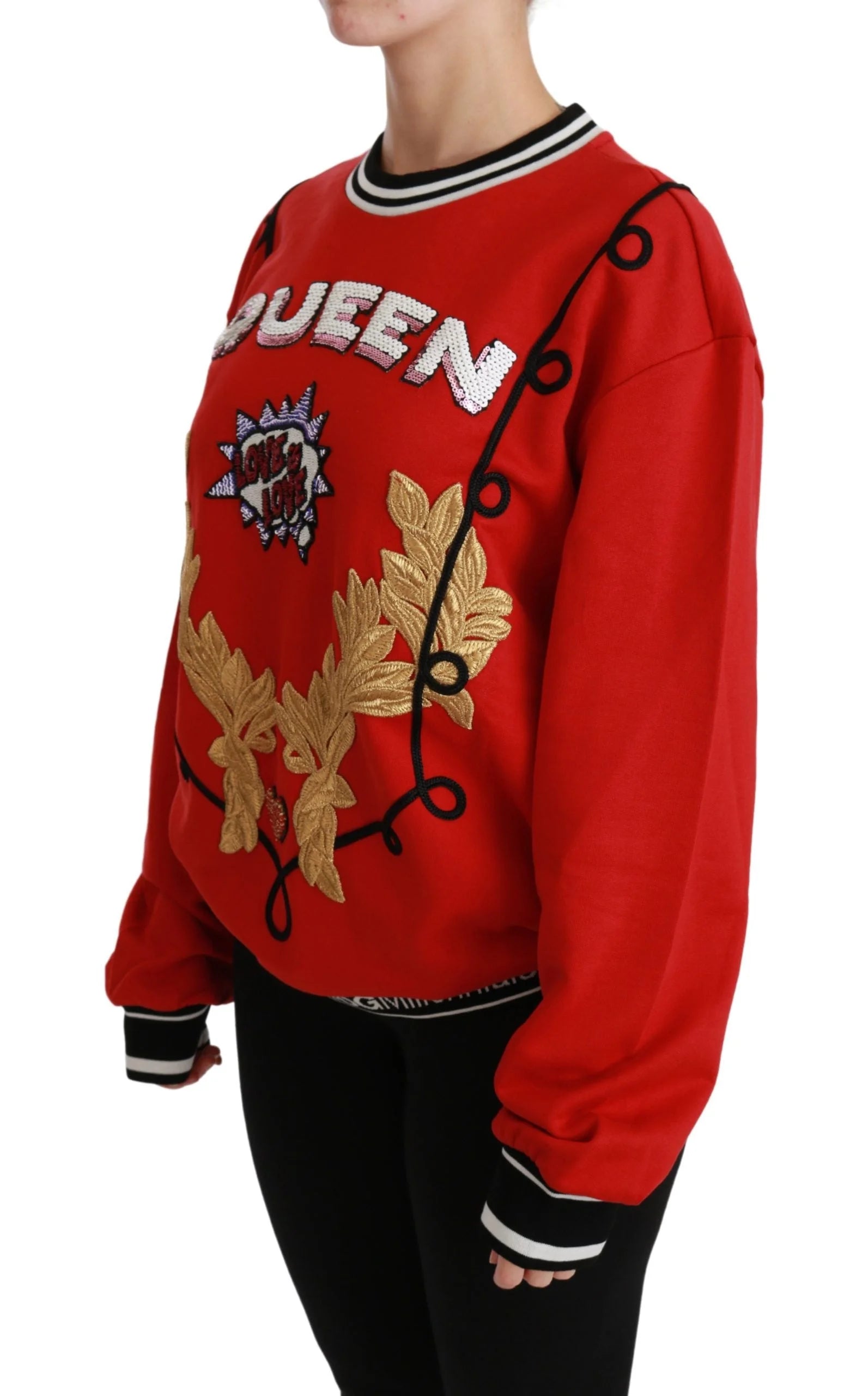Dolce & Gabbana Red Queen Sequined Love Pullover Sweater - Sweaters