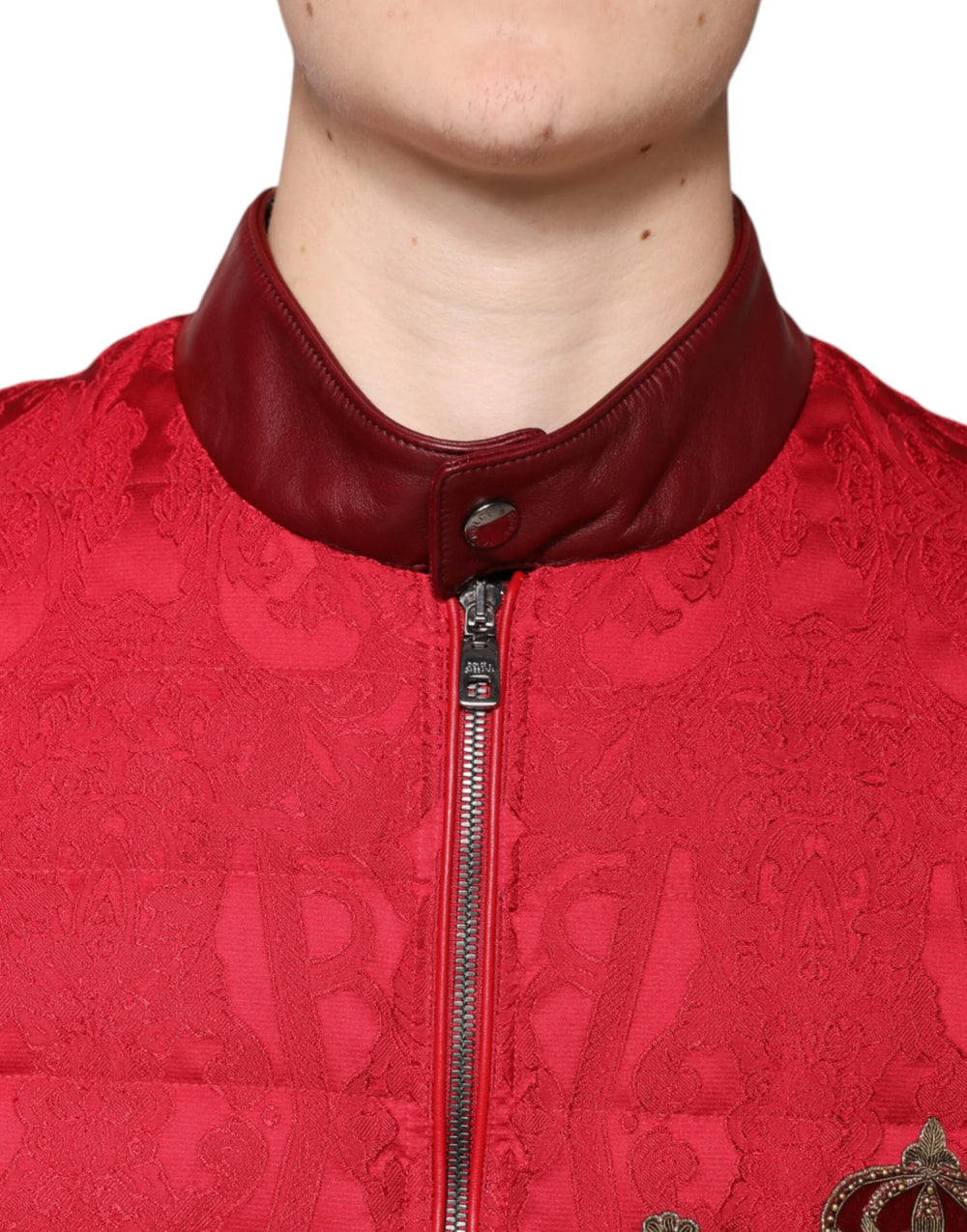 Dolce & Gabbana Red Quilted Bomber Gold Crown Logo Jacket - IT52 | XL - Puffer Jackets