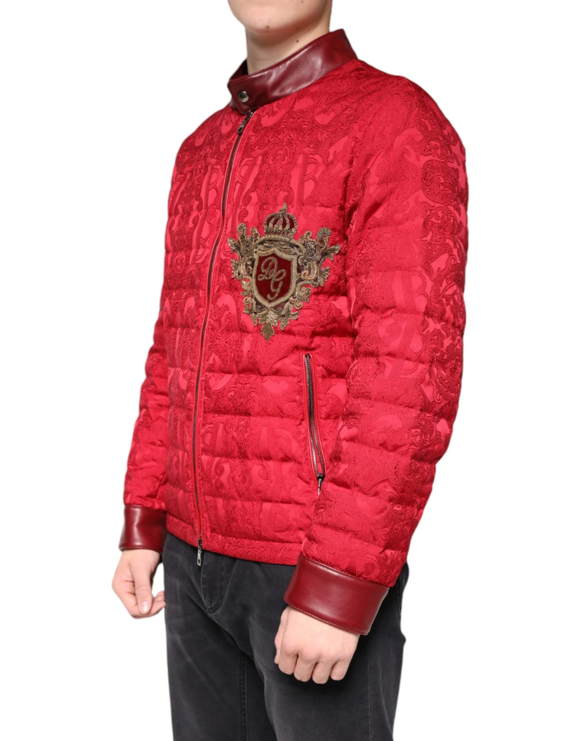 Dolce & Gabbana Red Quilted Bomber Gold Crown Logo Jacket - IT52 | XL - Puffer Jackets