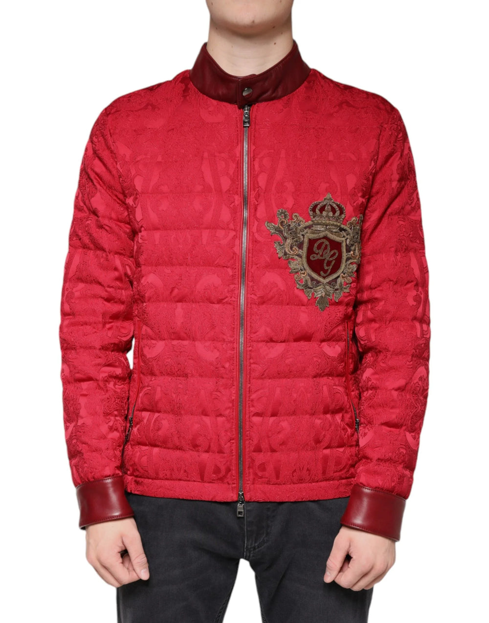 Dolce & Gabbana Red Quilted Bomber Gold Crown Logo Jacket - IT52 | XL - Puffer Jackets
