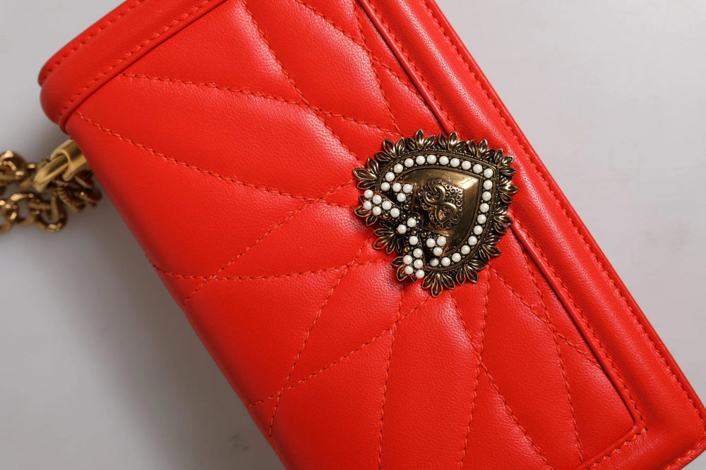 Dolce & Gabbana Red Quilted Devotion Crossbody Chain Phone Cover Bag - Cross Body Bags