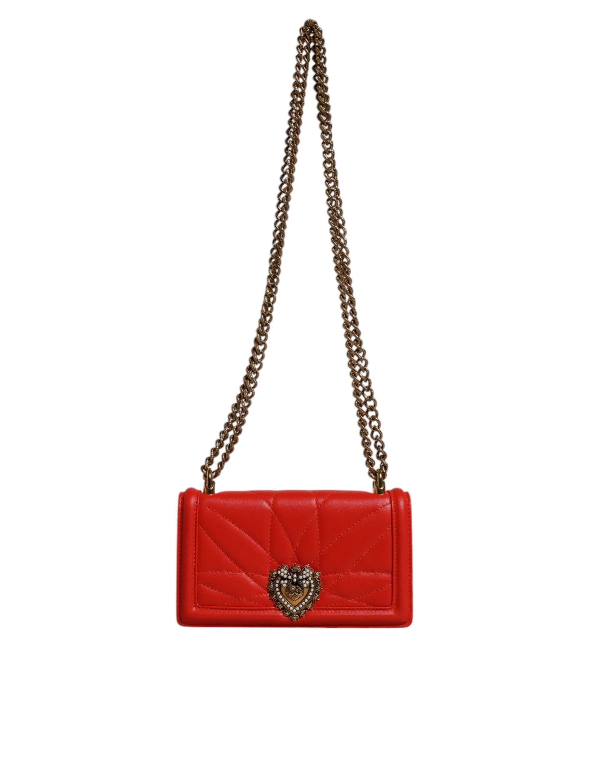 Dolce & Gabbana Red Quilted Devotion Crossbody Chain Phone Cover Bag - Cross Body Bags