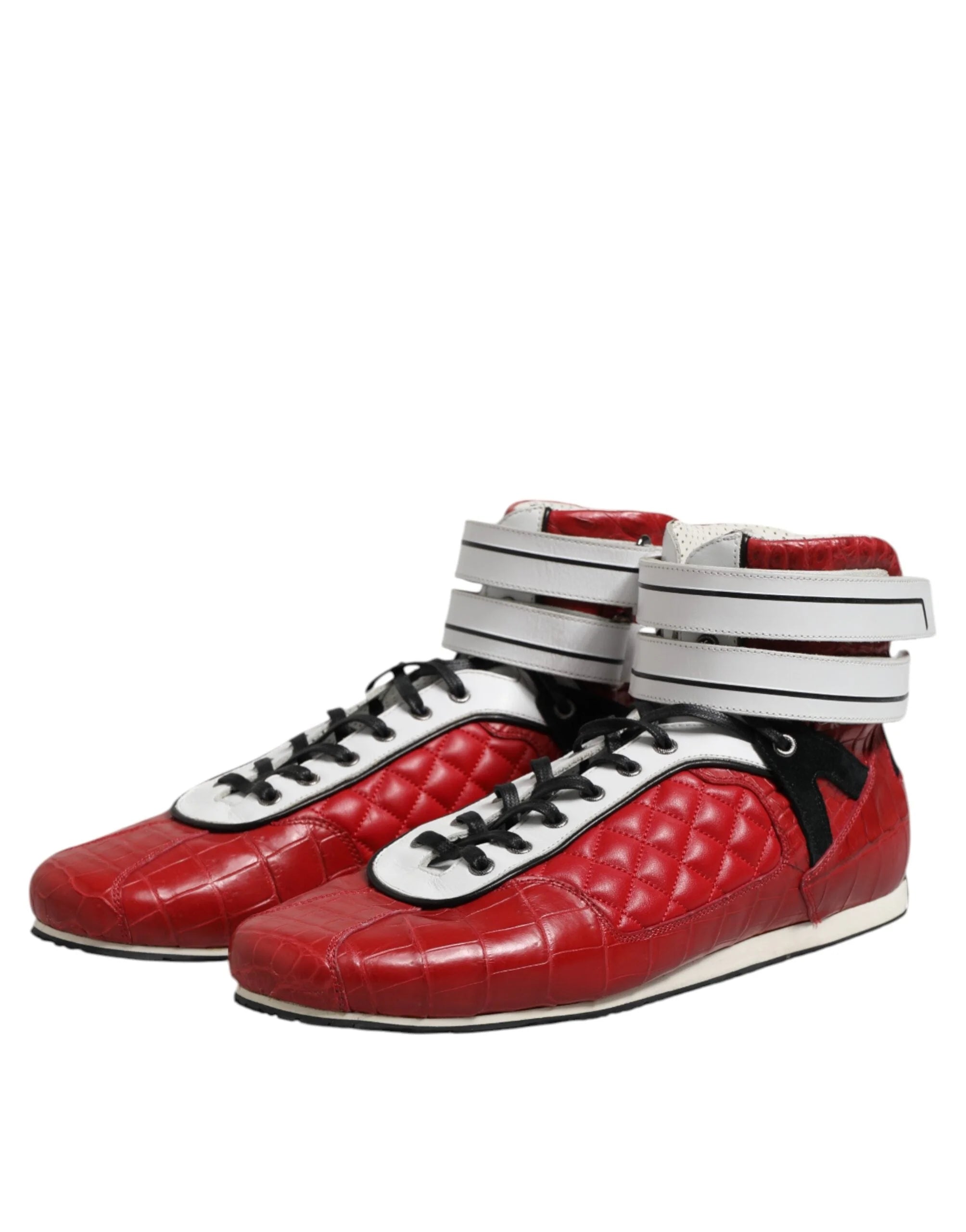 Dolce & Gabbana Red Quilted Leather Lace Up Sneakers Shoes - EU44/US11 - Sneakers