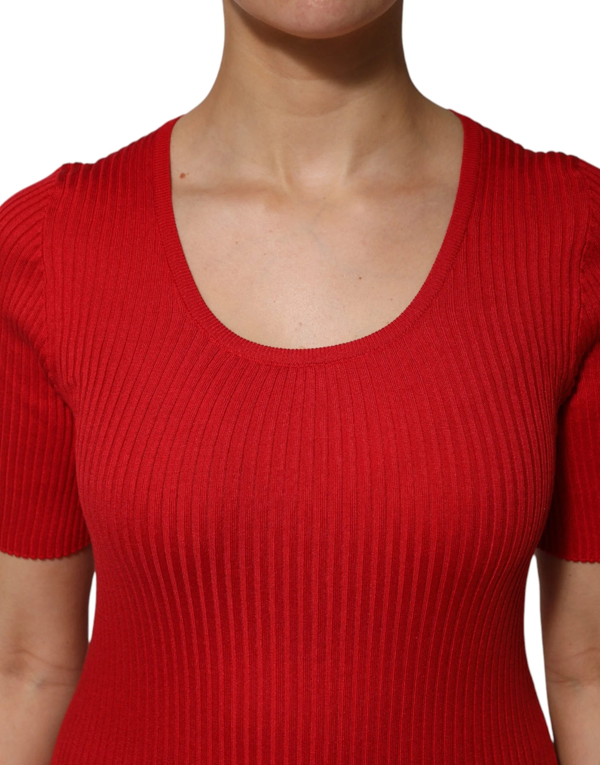 Dolce & Gabbana Red Round Neck Short Sleeves Pullover Top - Sweaters
