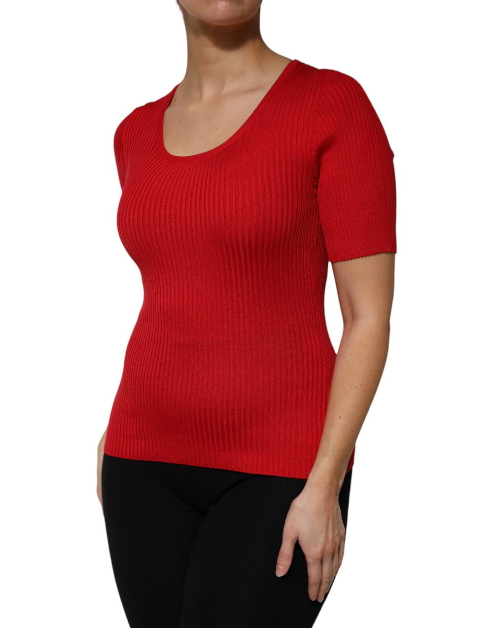 Dolce & Gabbana Red Round Neck Short Sleeves Pullover Top - Sweaters