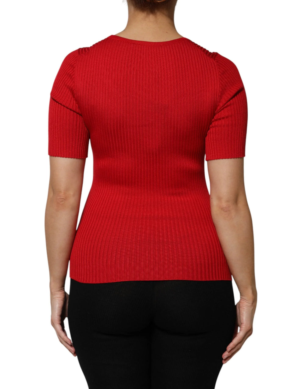 Dolce & Gabbana Red Round Neck Short Sleeves Pullover Top - Sweaters