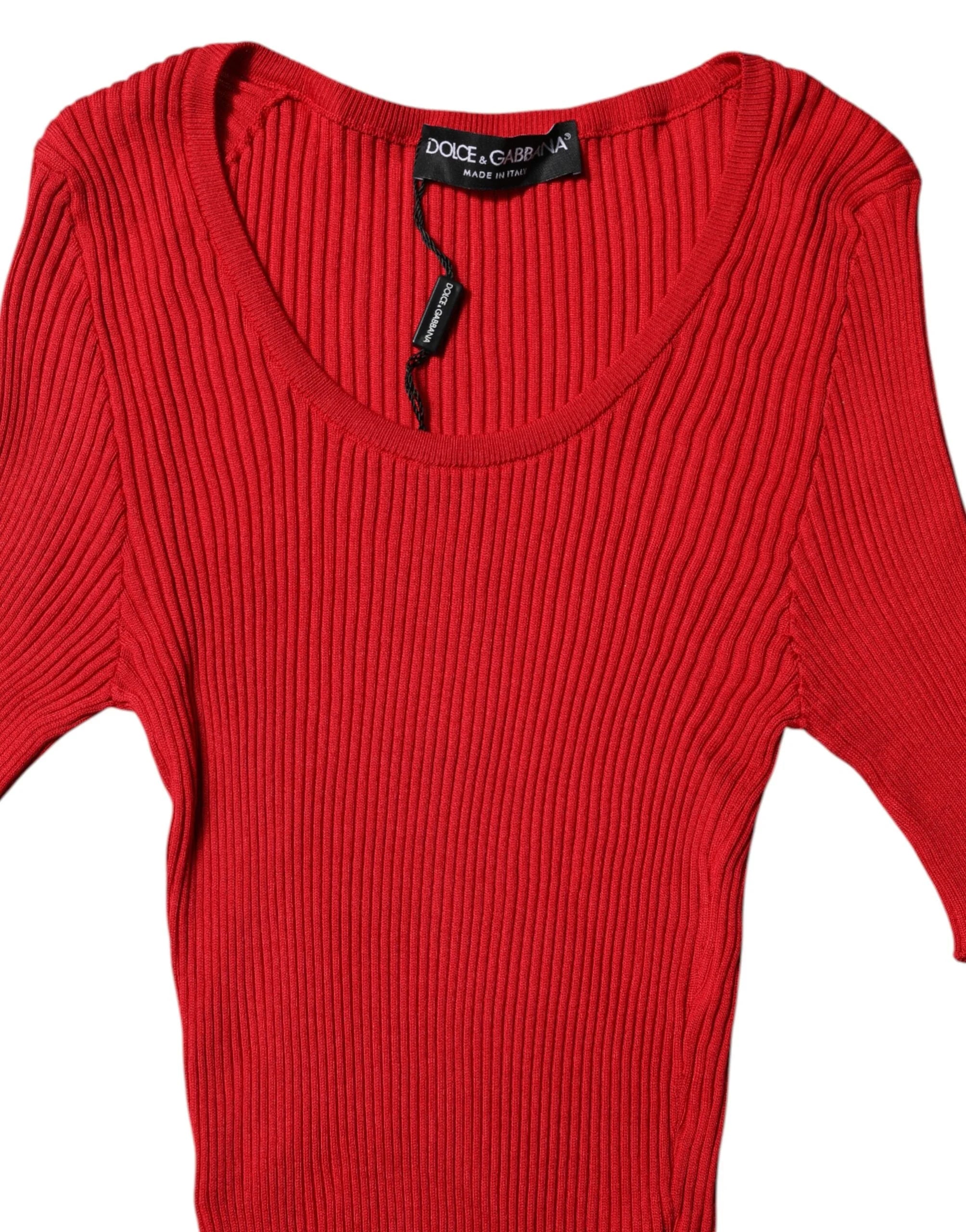 Dolce & Gabbana Red Round Neck Short Sleeves Pullover Top - Sweaters