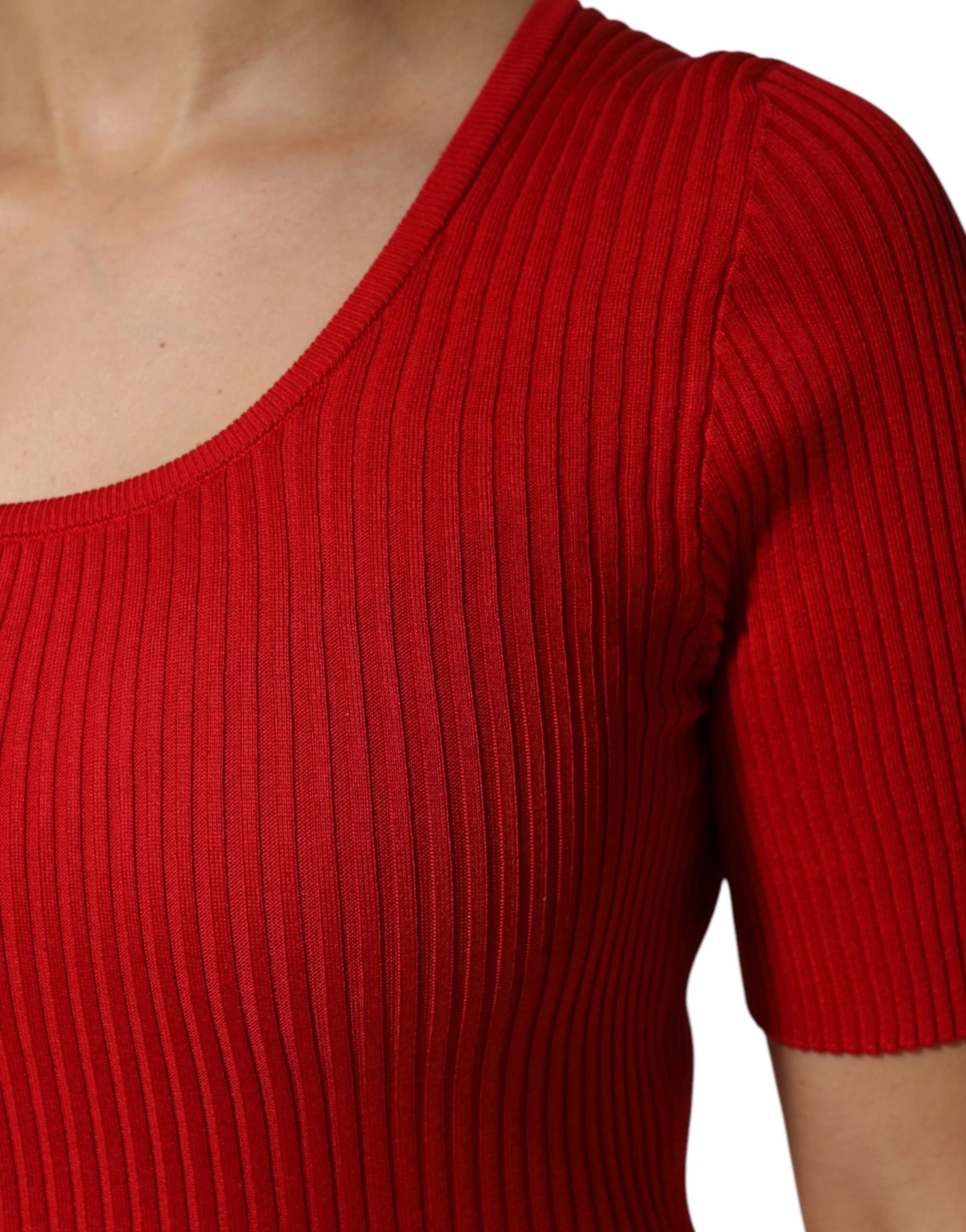 Dolce & Gabbana Red Round Neck Short Sleeves Pullover Top - Sweaters