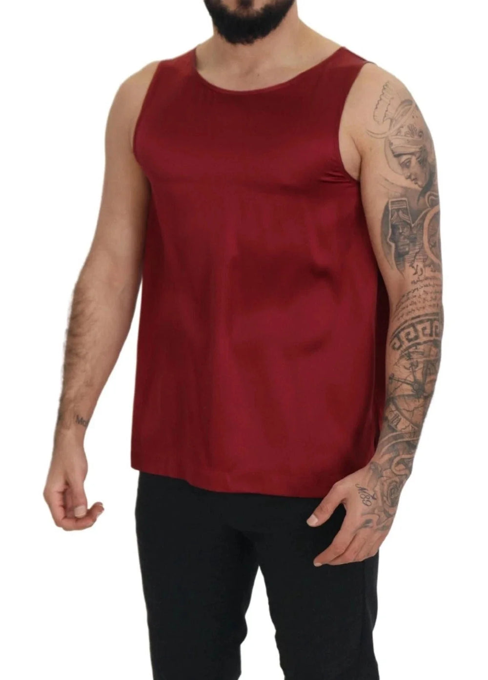 Dolce & Gabbana Red Round Neck Sleeveless Silk T-shirt - IT50 | L - Tank Tops