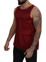 Dolce & Gabbana Red Round Neck Sleeveless Silk T-shirt - IT50 | L - Tank Tops